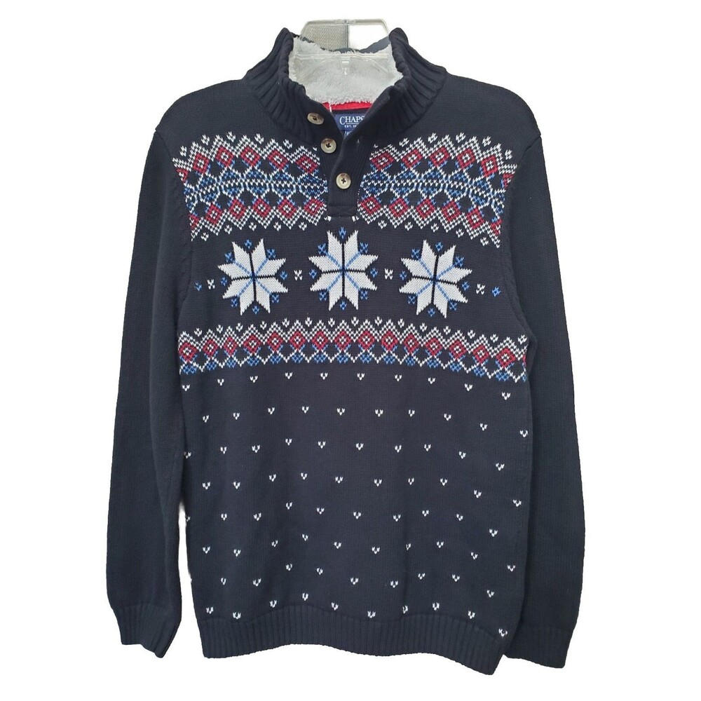 Chaps Boy's Cotton Fair Isle Snowflake Mock Neck Pullover Sweater Size XL 18-20